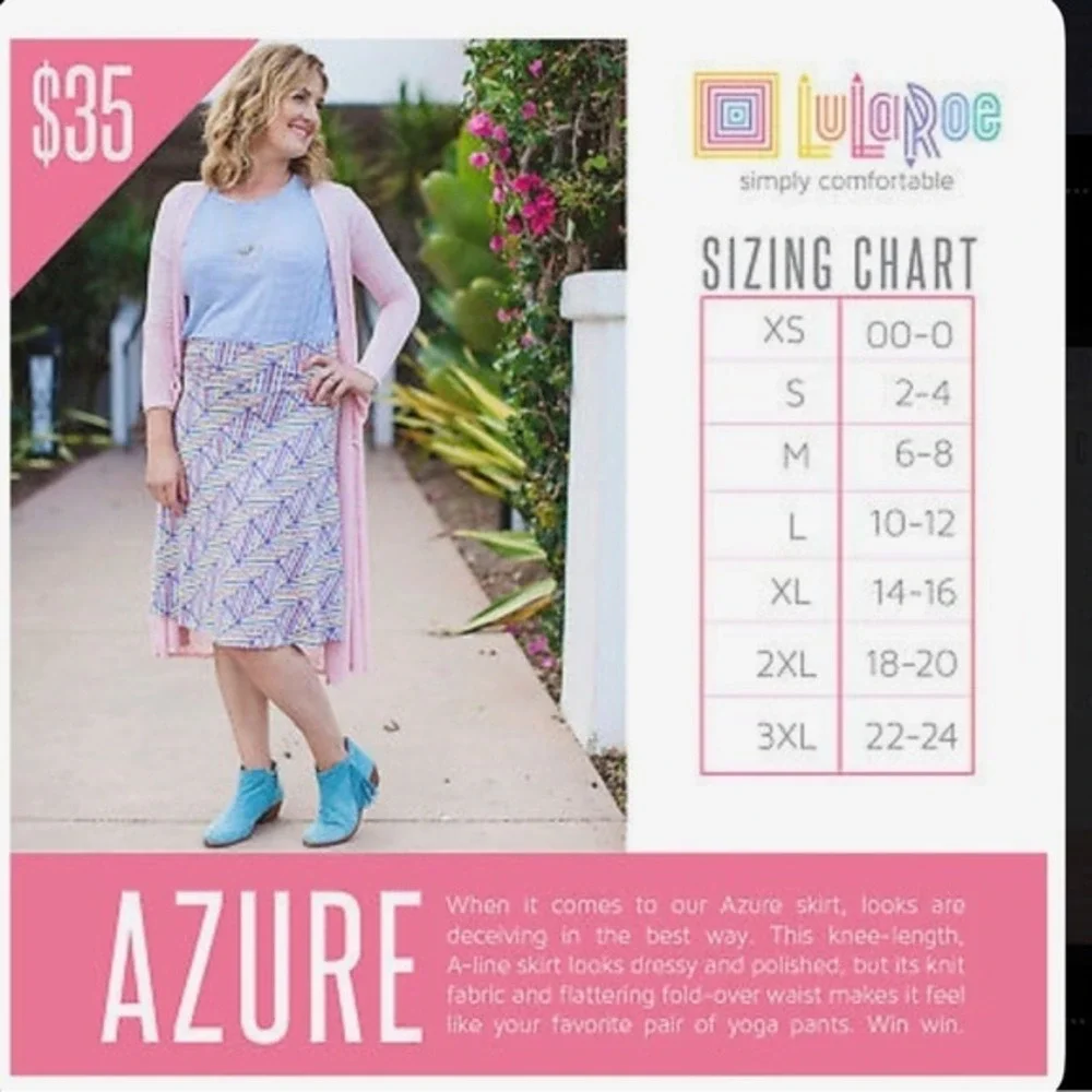 LuLaRoe Orange & Greyish-Blue Patterned Women's Wavy Skirt |‎ X-Small | BNWT